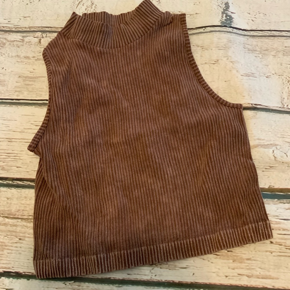 Vintage Y2K Brown Ribbed Indie Indie Sleeveless Turtleneck Cropped Tank Top / M‎